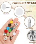 Grab and Go Upholstery Tacks Kit: 150 Pcs Decorative Furniture Nails Push Pins, flat head assorted color tacks in hand.