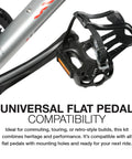 Toe Clips L/XL And 515XL Toe Straps Set with technopolymer double prongs on flat bike pedal for commuting and urban cycling