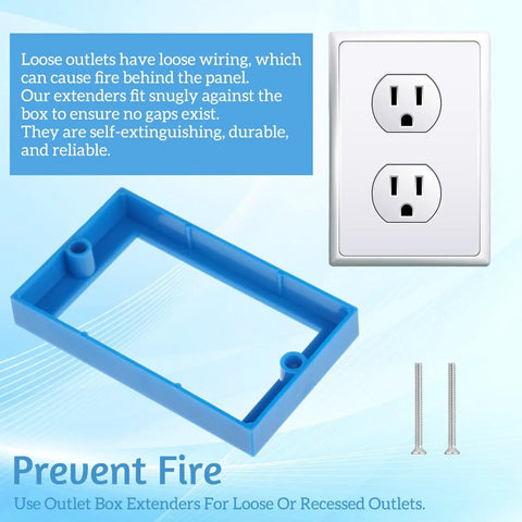 Twelve Piece Half Inch Single Gang Electrical Box Extender Kit With Twenty Four Screws For Outlets And Switches Blue Keeps Receptacles Flush And Prevents Recessed Sockets For A Seamless No Fuss Installation, showing extender, outlet, and screws.
