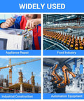 Collage showing uses of 10 Pack Stainless Steel Thread Repair Inserts in appliance repair, food industry, construction, automation equipment.