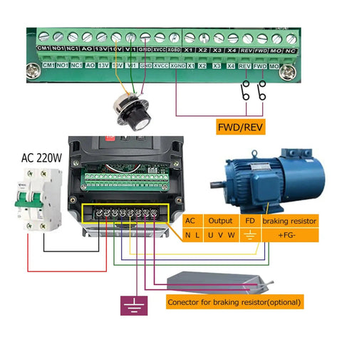 ProLevel 2.2Kw Water Cooled Cnc Spindle Motor Workhorse wiring diagram showing VFD, connections, and AC 220W setup.