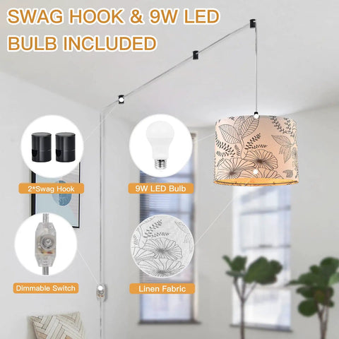 Plug In Pendant Light With Dimmable Switch, Hanging Lamp On A 15 Ft Clear Cord For Bedroom And Kitchen Island, linen shade