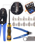 Pro Grade Coaxial Cable Tool Kit 14 Piece With Ratcheting Crimp Pliers, Cable Stripper, and 10 50 Ohm Male and Straight Connectors