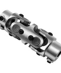 Heavy Duty Double U Joint Steering Shaft 3/4 Inch DD to 3/4 Inch DD Chrome Coated Universal Joint, 5 Inch Total Length, 35 Degree Working Angle, 4000 RPM Max, 40Cr Alloy Steel With Premium Needle Roller Support. chrome U-joint shaft