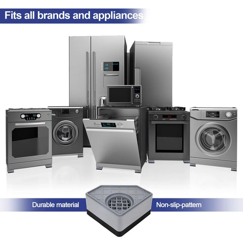 Four gray anti-vibration pads for washing machines with black bases to reduce movement