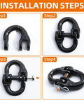 Installation steps for Half Inch Hammerlock Coupling Link With Two RPins Safety Chain Connector for tow hitch in black.