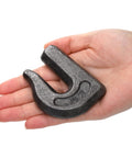 Hand holding Six Pack Weld On Grab Hooks Three Eighths Inch Tow Chain Hooks G70 Forged Clevis Weldable Hooks