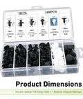Universal 100 Piece Car Bumper Retainer Clip Kit with 6 Size Plastic Rivets in Black and White Storage Box