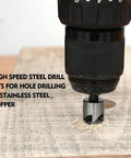 Five Piece Countersink Drill Bit Set With 82 Degree, Five Flute, 1/4 Inch Hex Shank, High Speed Steel Bits drilling wood surface