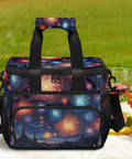 Insulated Picnic Backpack Cooler Tote Large 12x9x10 Inch Main Compartment Keeps Food Cold Or Warm, fireworks design, outdoor setting
