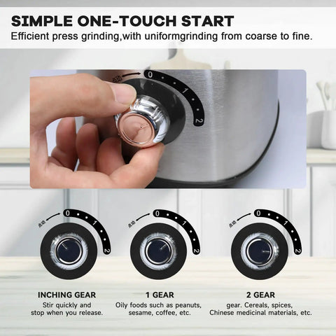 Close-up of dial on Powerful 500W Spice And Nut Grinder With 3 Stainless Steel Blades, 600ML Capacity for gear adjustment