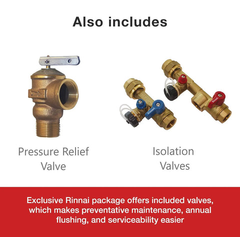 Pressure relief valve and isolation valves included with Heavy Duty Condensing Tankless Water Heater Pumping Out 11 Gallons Per Minute Natural Gas Flow.