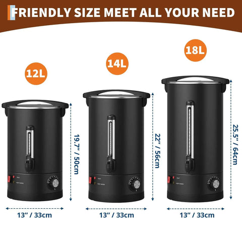 18 Liter Coffee Urn With Double Wall Insulation, Stainless Steel Black, 120 Cups Capacity, Heavy Duty Commercial Coffee Dispenser