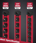 Magnetic Socket Rail Organizer For 3/8-Inch Drive Set Aluminum Alloy Socket Holder With 10 Red Clips shown in product specification