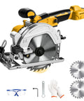 Pro Grade 5 1 2 Inch Cordless Circular Saw With Brushless Motor And 6500 Rpm For Heavy Hitting Wood And Soft Metal Cuts Compatible With Dewalt 20V Power Tool Batteries with additional accessories.