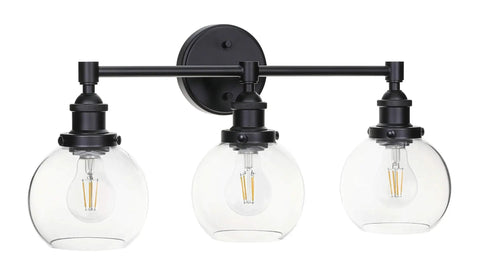 Three Light Industrial Black Vanity Light With Glass Shades For Bathroom And Kitchen Modern Wall Mount Vanity Fixture In Matte Black Finish Dope Rustic Farmhouse And Industrial Decor XB W1256 3 MB front view