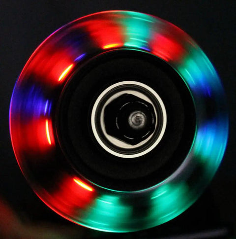 Inline Wheels 76mm 82A Light Up Skate Wheels 2 Pack With ABEC 9 Bearings No Batteries Needed Powered By Centrifugal Force glowing