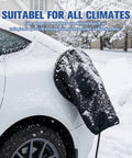 Tough Universal EV Charger Port Cover With A Rock Solid Magnetic Grip And Waterproof Weather Shield on electric vehicle in snow.
