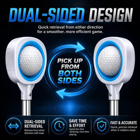 Pressure Golf Ball Retriever With Thick Stainless Steel Shaft And Rubber Grip - Dual-Sided Rubber Head shown in detail