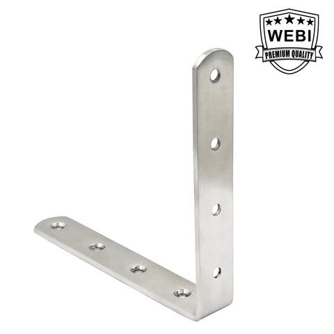 Heavy Duty 6x6 Inch Right Angle Shelf Brackets, 4mm Thick Stainless Steel Corner Braces In Brushed Nickel, close-up view of single bracket