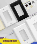 Multiple configurations of Decorator Wall Plate 1 Gang Switch Receptacle Cover, Built Tough With Unbreakable Polycarbonate Thermoplastic