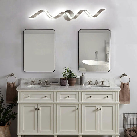 Dimmable Modern LED Vanity Light 32 Inch Spiral Design Over Mirror Wall Fixture For Bathroom Bedroom And Living Room, 20W, 6000K White Light