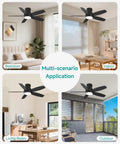 Low Profile 42 Inch Ceiling Fan With Lights No Fuss Quiet DC Motor Remote And App Control Reversible 6 Speed Dimmable LED; indoor and outdoor use