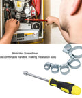 Person using All In One Hose Clamp Kit 49 Pcs Adjustable Clamps 13 To 44 mm With 8 mm Hex Screwdriver on HVAC unit