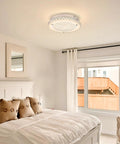 Crystal Ceiling Light With Memory Function Dimmable LED Chandelier 3000K 4000K 5000K in a modern bedroom setting