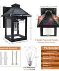 Diagram of 2 Pack Solar Lanterns Outdoor Waterproof IP65 With 3 Modes Wireless Dusk To Dawn Motion Sensor LED Sconce Lights.