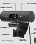 Legit Full HD 1080p Business Webcam With Auto Light Correction Smooth Remote Setup showing design features like noise reducing mics and USB-C.
