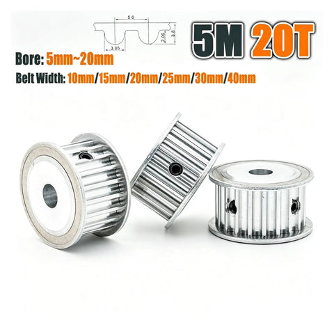 Premium HTD 5M Timing Pulley With 20 Teeth And 5mm Pitch AF Design Fits 5 To 20mm Bore For Durable High Speed Applications And Smooth Tracking Across Various Shaft Sizes, showing multiple angles.