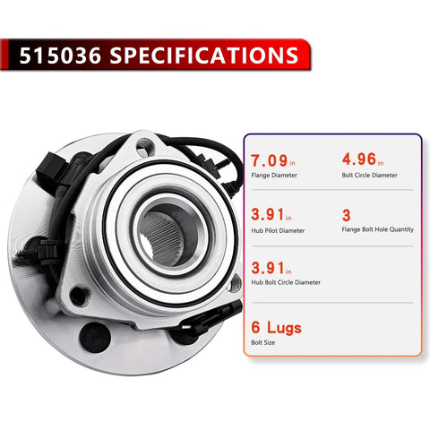 Front Wheel Hub And Bearing Assembly With ABS For 4WD GM Trucks And Vans Beefy Replacement Built To Last 6 Lug specifications