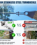 Comparison of 304 stainless steel turnbuckle vs galvanized material for Heavy Duty Fifty Foot Three Sixteenth Inch Stainless Steel Wire Rope Kit.