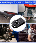 Image showing 25 Pack Black U Bolt Snap Nuts M6 Metric And Quarter Inch 20 Thread used in auto repair scenarios, including bumpers and grills.