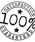 Circular stamp showing '100% Satisfaction Guaranteed' with stars.