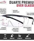 Top Shelf Anti Fog Safety Glasses Over Eyeglasses Clear Impact Resistant Polycarbonate Lenses in protective display with features