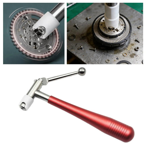 Pro Pinion Puller Watch Repair Tool Style B Red Handle with mechanical movement gears for wristwatch repair