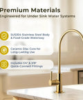 iSpring GA1-G Drinking Water Faucet, Brushed Gold, Lead-Free Brass with SUS304 stainless steel body and fittings.
