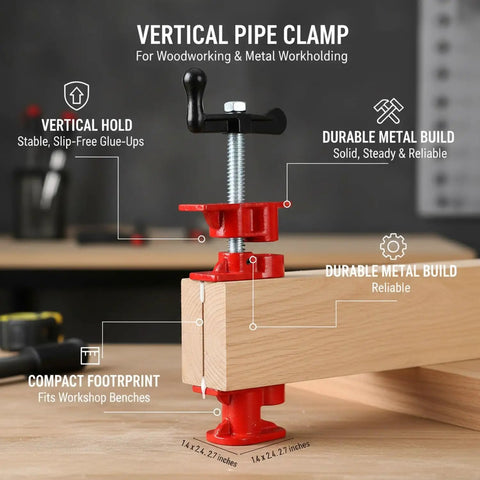 Get This Vertical Woodworking Clamp For Bench To Crush Glue-Ups And Assembly Like A Boss With Stable Metal Vise holding wood securely.