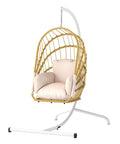 Beige Wicker Egg Chair With Stand For Indoor And Outdoor Use Foldable Hanging Hammock Cushions Included 300 Lbs Capacity