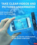 Hand holding Waterproof Phone Pouch And Waist Bag Set for Iphone 11 Through 16 Pro Max IPX8, taking underwater photos.