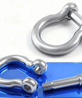 Badass 304 Stainless Steel Marine Shackle With Screw Pin shown on blue surface for boat rigging, towing, and outdoor utility jobs.