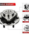 Pair Front Wheel Bearing Hub Assembly For Nissan Pathfinder Armada Titan Infiniti QX56 2004 2005 2006 2007 6 Lugs With ABS Fits Front Wheels Durable Replacement with top, side, and bottom views.