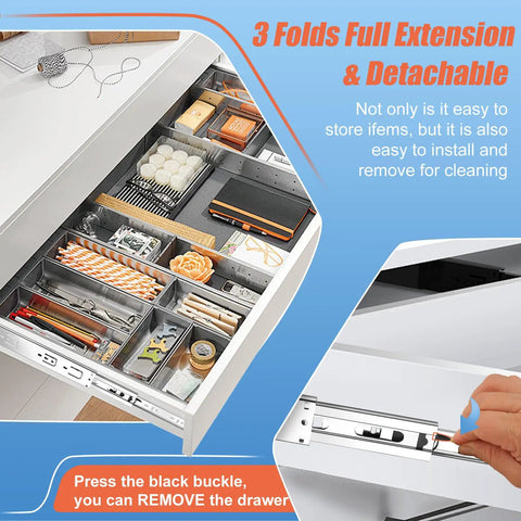 18 Inch Drawer Slides 4 Pairs Full Extension Ball Bearing Side Mount Rails 3 Fold Metal Dresser Runners installed in kitchen drawer