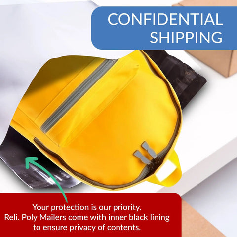 Large White Poly Mailers 19x24 Inches 250 Count Self Sealing Shipping Bags Non Padded Waterproof Privacy Safe Tear Resistant Bulk Mailers For Secure Shipments showing yellow backpack being inserted for confidential shipping