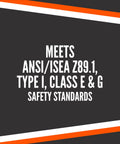 Image stating the safety standards for the Full Brim Hard Hat With 4 Point Ratchet OSHA And ANSI Compliant Safety Helmet for Men and Women.