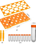 Home Science Lab Jumbo Test Tubes With Stand Set Of 10 For Kids Ages 3 And Up, showcasing orange rack and test tube sizes.