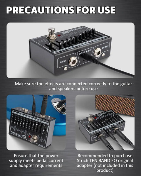 10 Band EQ Pedal for Electric Guitar and Bass With 31.25 Hz to 16 KHz Range, Each Band Delivers Up to 12 dB Gain or Cut