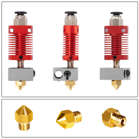 Extruder Hot End Kit With 0.4mm Nozzle And Aluminum Heating Block For 3D Printers, NTC 3950 100K Thermistor, 1M PTFE Tube, Compatible With X5SA X5SA Pro XY 2 Pro, 24V 50W Max 275C Anti Leak, red hotend and brass nozzle